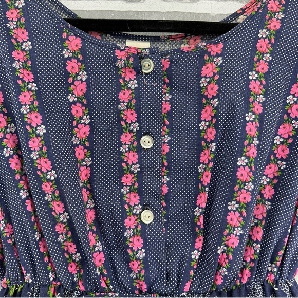 Vintage Berkliff Boho Floral Peasant Navy and Pink Midi Dress Size Medium - Picture 9 of 9